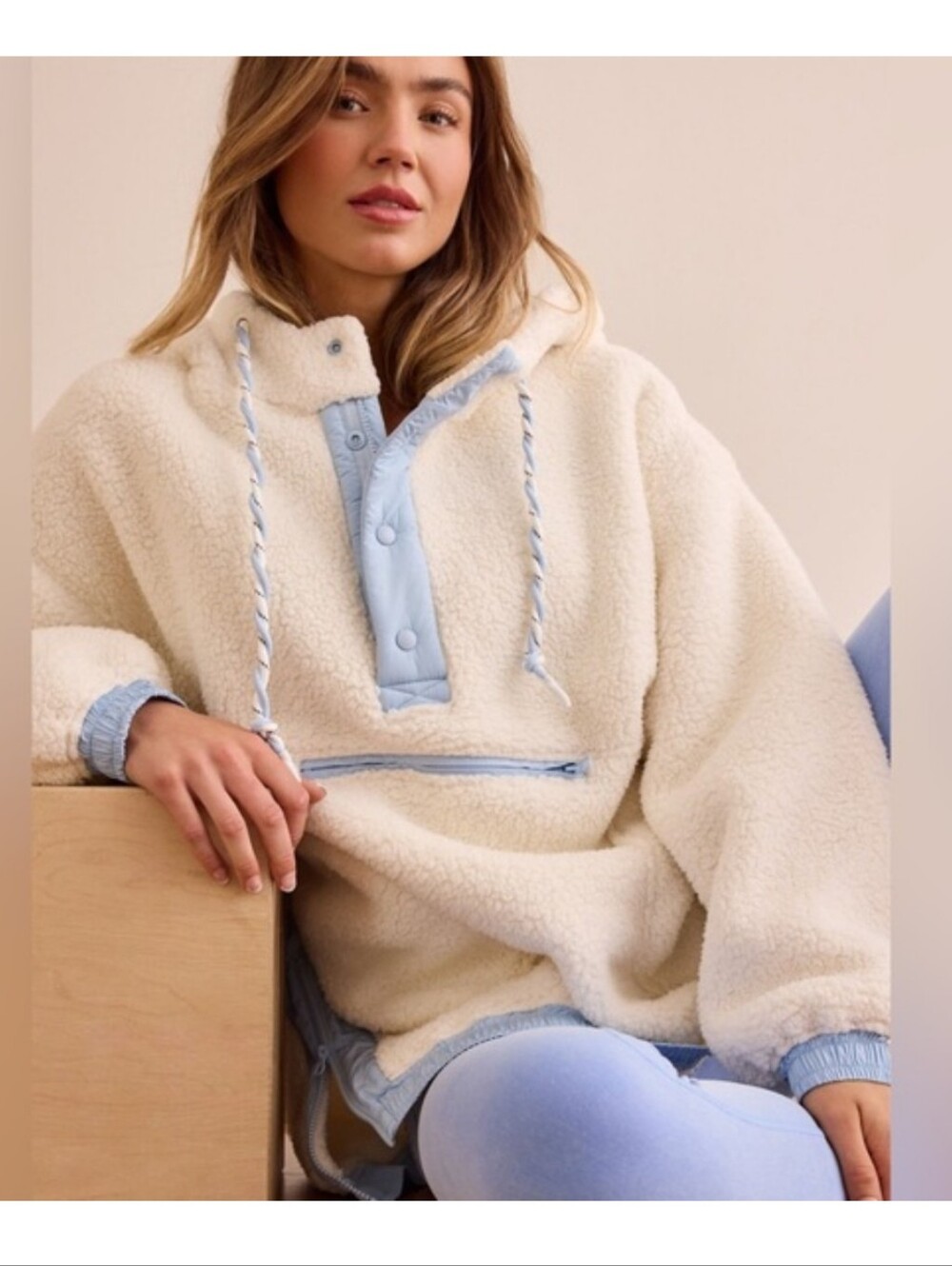 ARULA Cream Teddy Jacket with Light Blue Trim - Picture 4 of 7